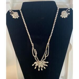 Signed Parco Rhinestone Silver Necklace and Earrings Vintage